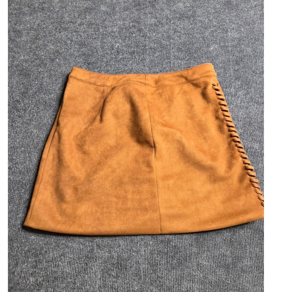 Very J Womens Camel Brown Faux Suede Whipstitch Mini Skirt Size M Boho Western